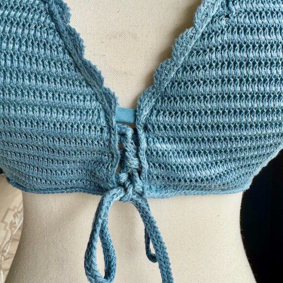 Push Up Crochet Dusty Blue Halter Bikini Top - Picture 4 of 7